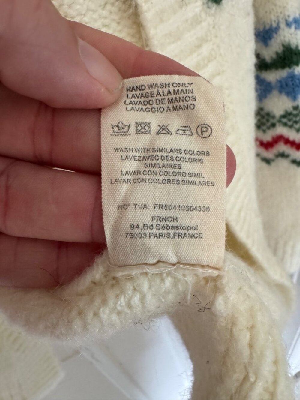 FRNCH Fairisle Long Sleeve Cream Open Cardigan Sweater One Size Fits All - Picture 6 of 7
